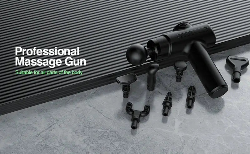 Electric deep tissue massage gun with 8 interchangeable heads, black portable handheld device for full body
