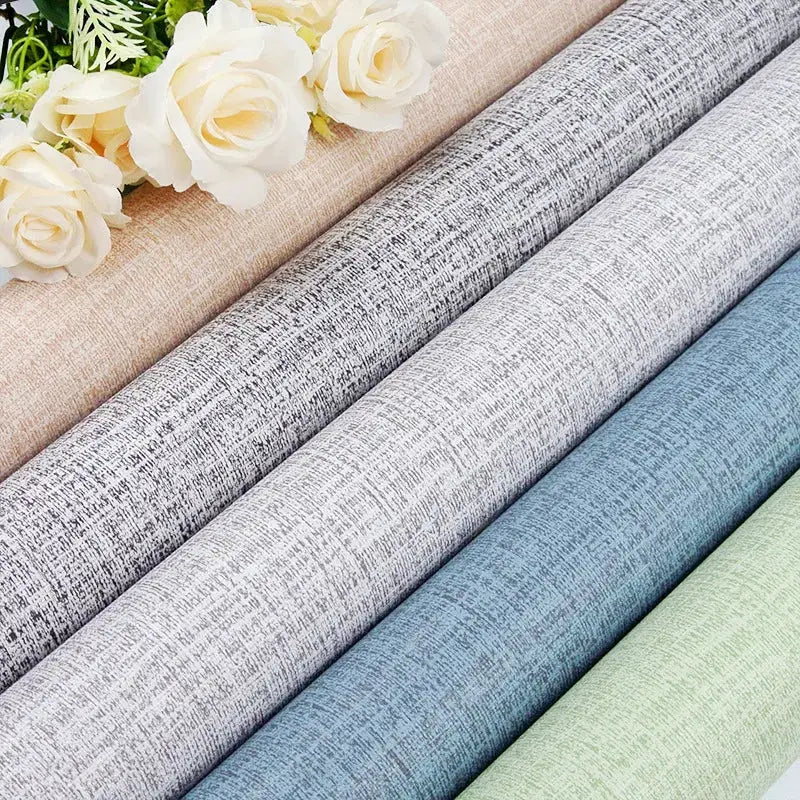 3D thickened self-adhesive thermal insulation wallpaper; linen texture in peach, gray, blue, green, five rolls