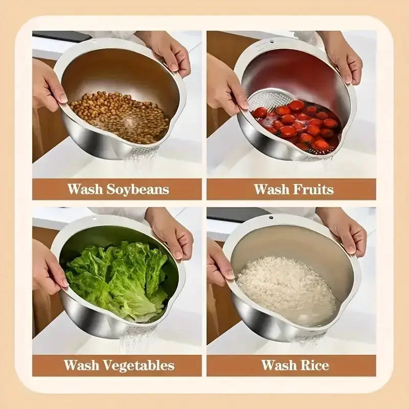 Stainless Steel 304 Rice Washer Strainer Bowl For Rice Washing And Fruit And Vegetable Colander Kitchen Tools
