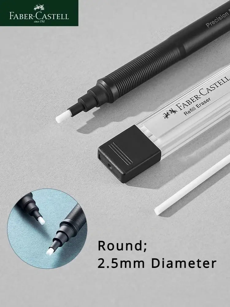 Faber-Castell precision-tip pen-style eraser, black retractable pencil eraser with 2.5mm round white eraser