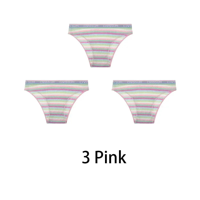 3-pack women's cotton half-hip panties with pastel rainbow stripes; low-rise briefs by Simples Market