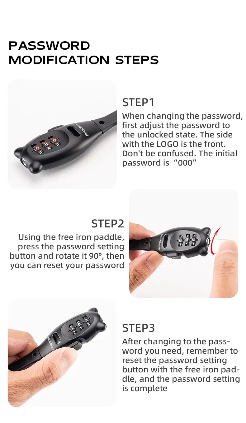 ROCKBROS portable bicycle lock with zinc alloy body and combination password dial by Simples Market