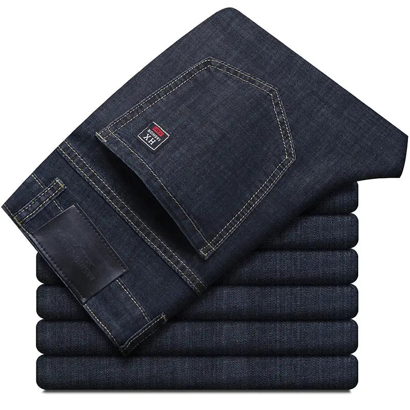 Men's dark denim jeans, straight-stretch cotton, casual business pants Simples Market