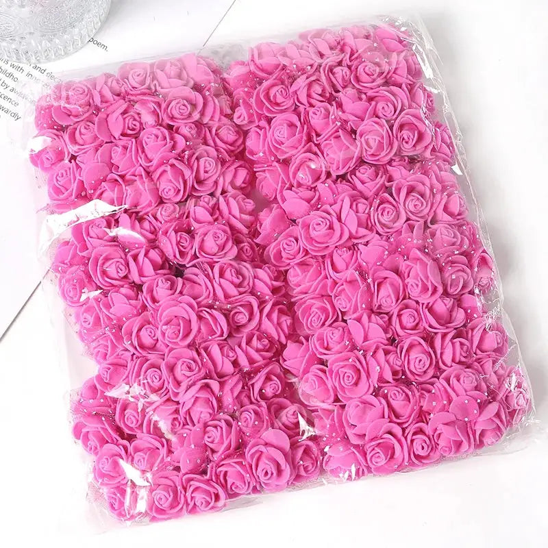 96 Pcs Mini Rose Artificial Flowers Bouquet 7.5cm Foam Fake Flowers Wedding Decoration For Home Room Decor