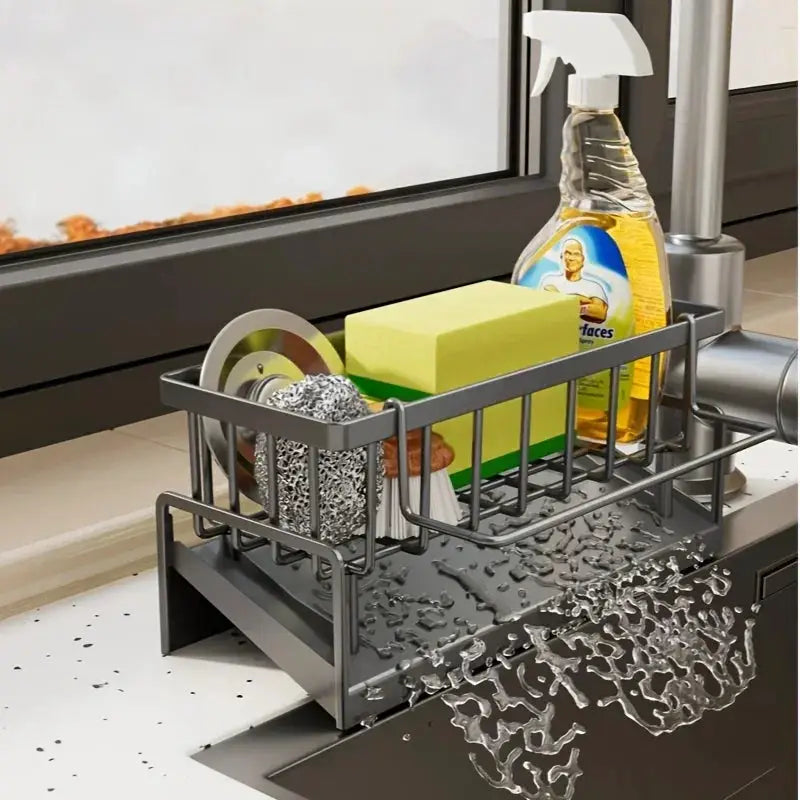 DrillFree Home Sink Organizer Waterproof Multi Use Sponge And Soap Holder Draining Rack For Kitchen Countertop