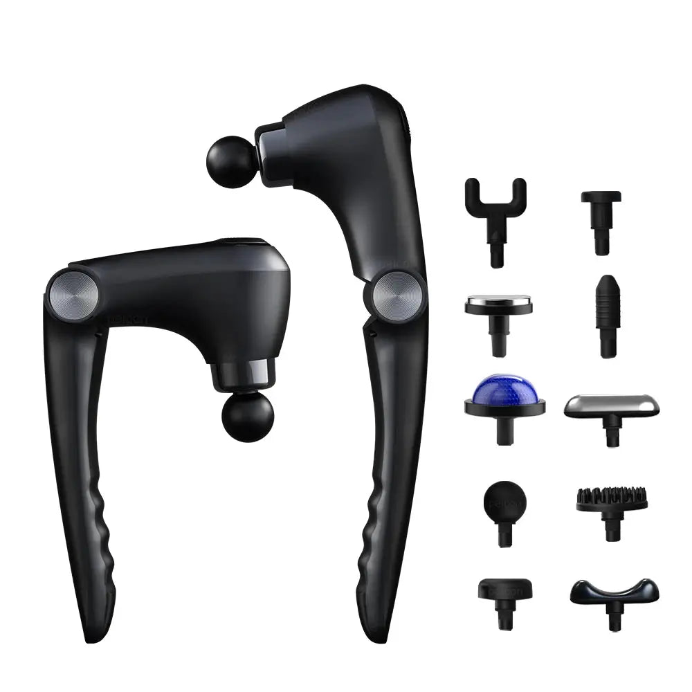 Simples Market fascia massage gun with handle and multiple interchangeable attachments in black