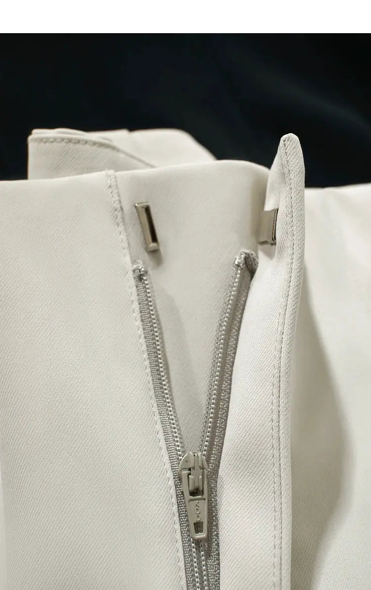 AMII Minimalism cream blazer jacket with double silver zippers