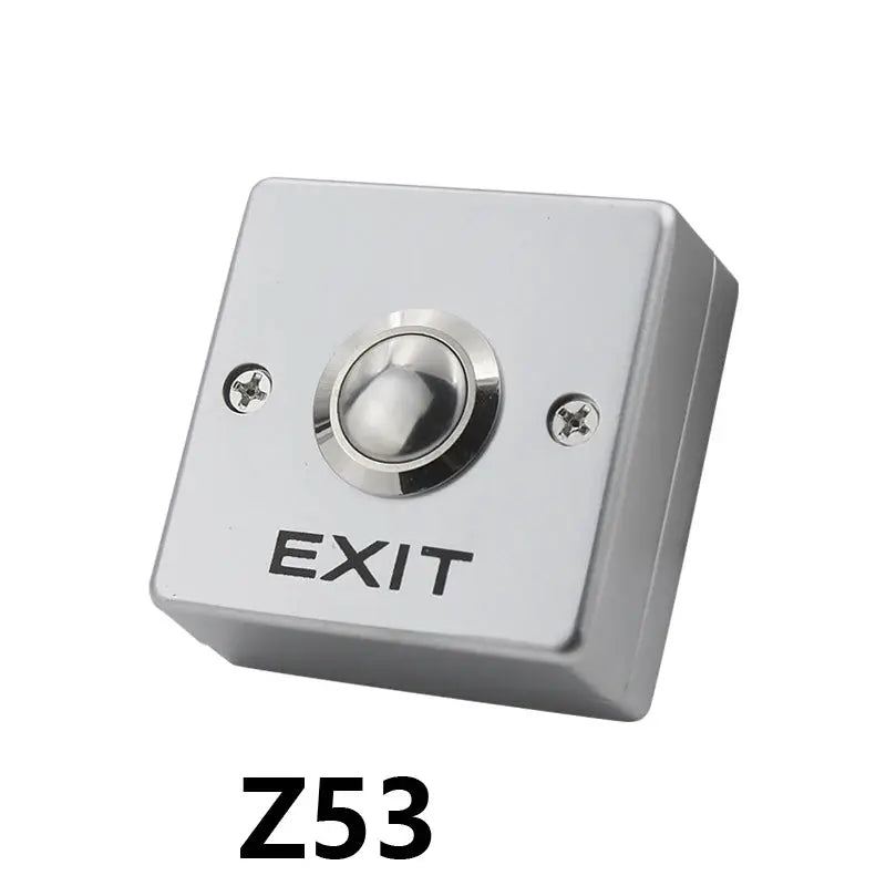 Zinc alloy exit button switch on square silver metal plate with EXIT label