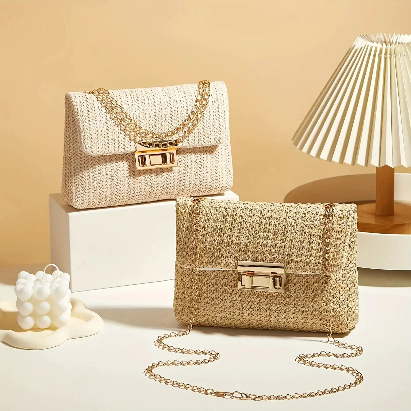 Handwoven Straw Womens Shoulder Bag Crossbody With Lock Closure For Secure Everyday Style