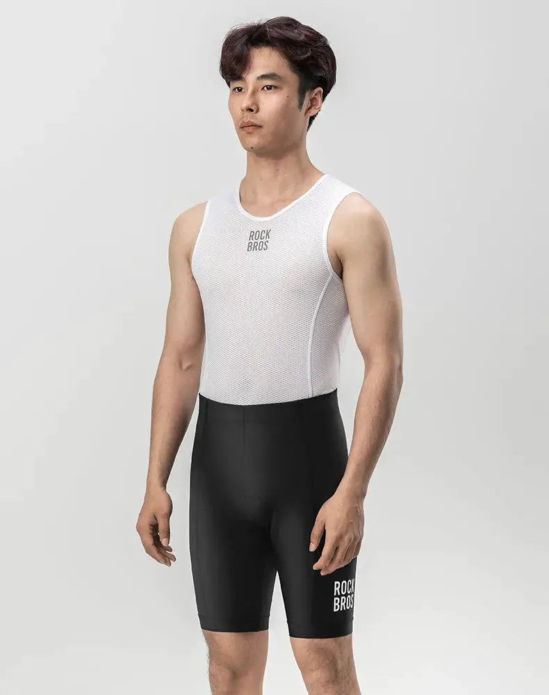 ROCKBROS men's cycling shorts, black with white ROCKBROS logo on thigh