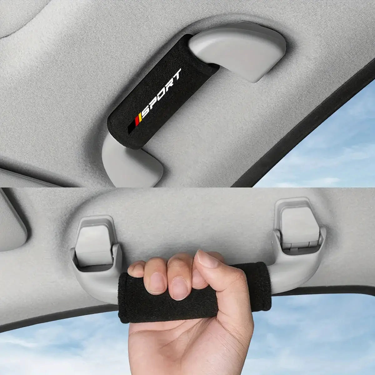 1-piece black fuzzy car roof door-handle protector and armrest cover with SPORT logo