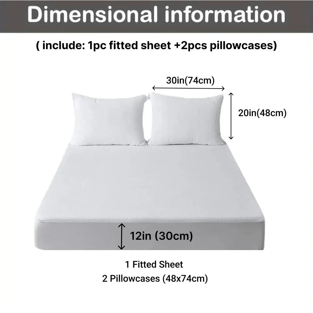 Simples Market 3-piece cotton fitted bed sheet set with 1 fitted sheet and 2 pillowcases, white