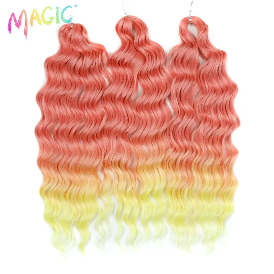 Simples Market Anna synthetic water-wave braiding hair extensions, three-pack, ombre coral to yellow, 24-inch