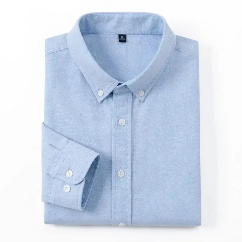 Men's Slim-Fit Oxford Cotton Shirt, light blue, long sleeves, neatly folded