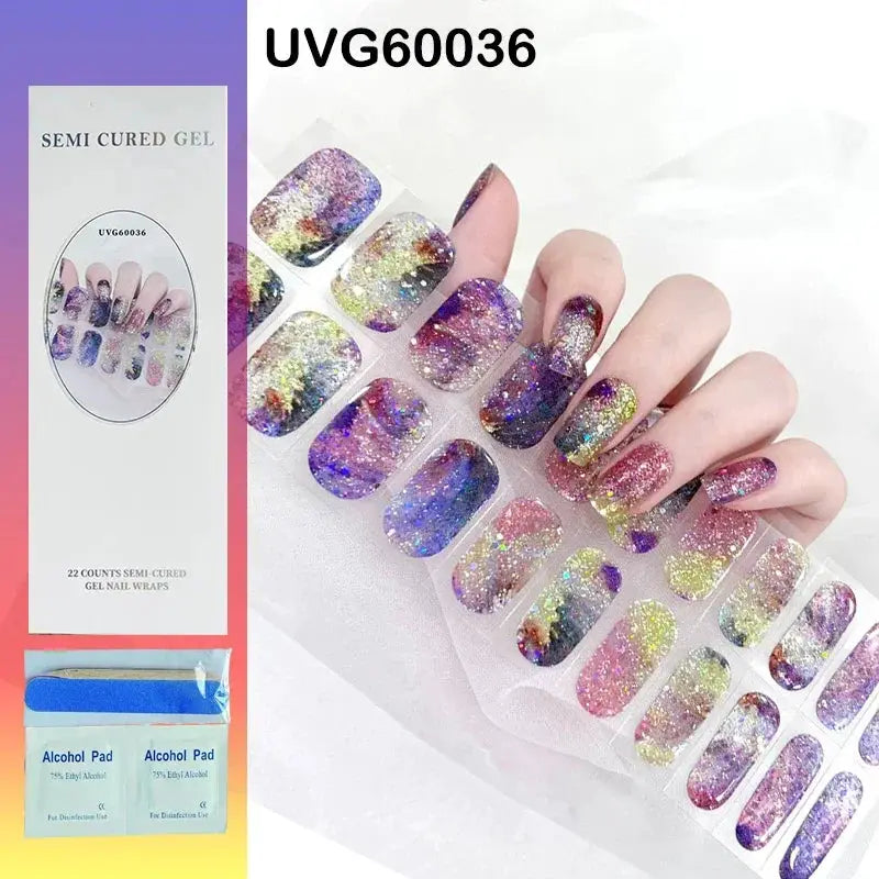 NailLux Semi Cured Nail Wraps For 16 To 20 Tips Easy Full Cover Adhesive Press On Nails Gel Finish UV LED Compatible