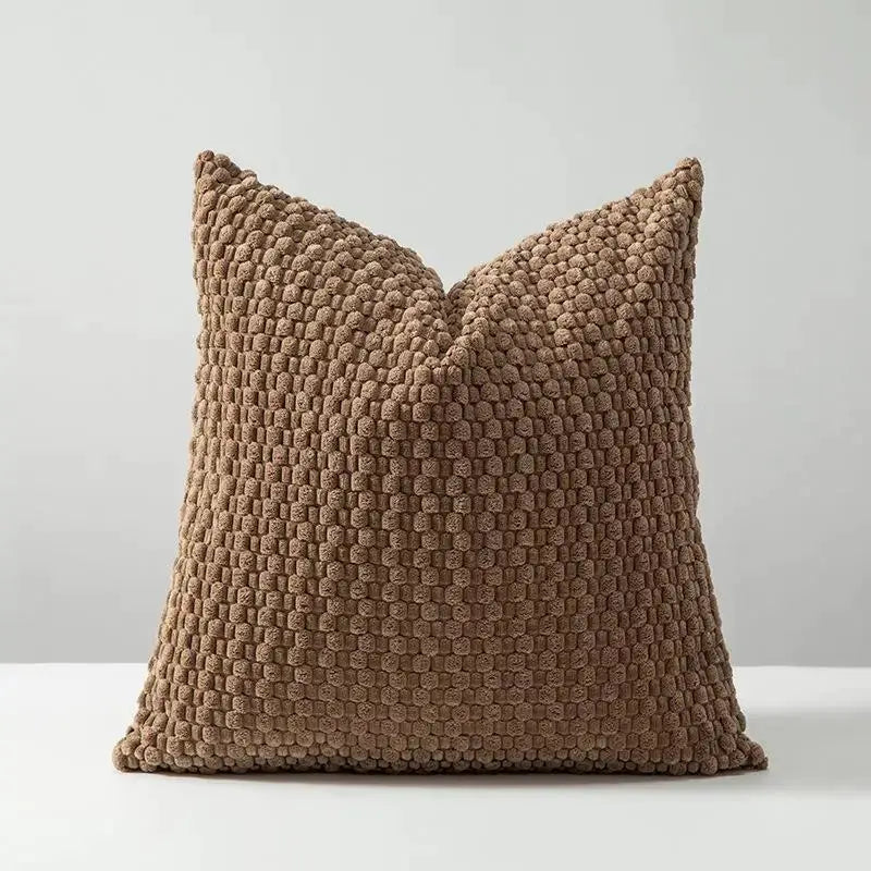Cushion cover, brown velvet with chunky nubbed texture