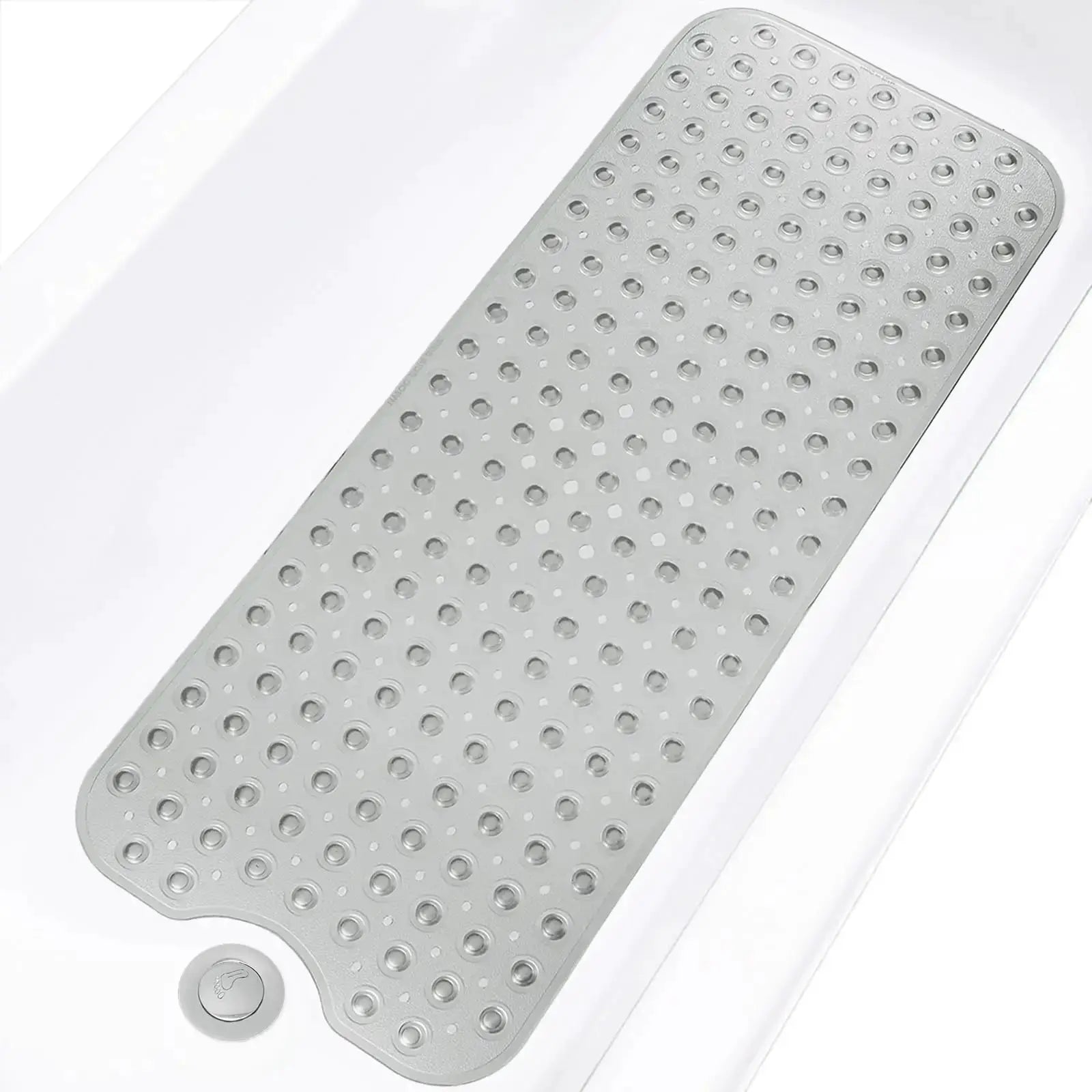 Bathtub mat by Simples Market; extra-long gray non-slip bath mat with suction cups for bathroom safety