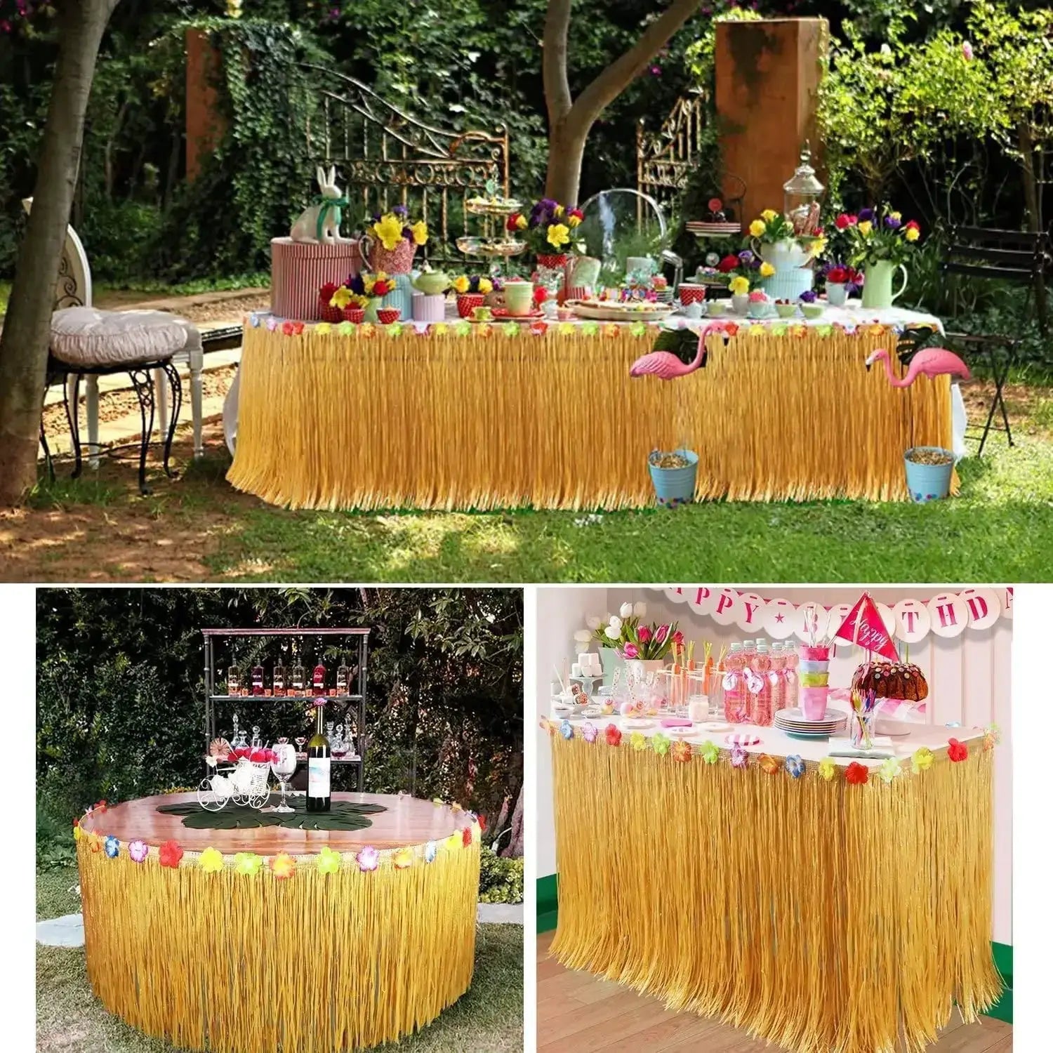 Luau Grass Table Skirt 3 Sizes Straw Color Hawaiian Summer Theme Party Supplies For Tropical Hawaii Decor