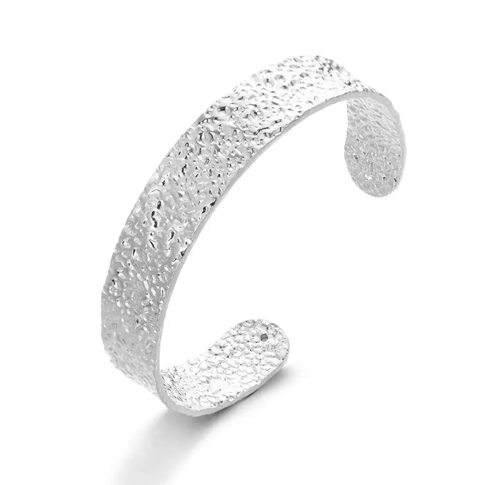 Exquisite Classic Bump Pattern Open Bangle Cuff Bracelet For Women Gold Color Stainless Steel Hand Ornament Gift
