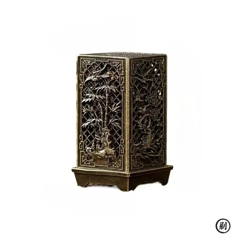 Square Vertical Incense Burner Small Xiangyun Alloy Incense Holder For Indoor Aromatherapy Home Ornament Chinese Plum