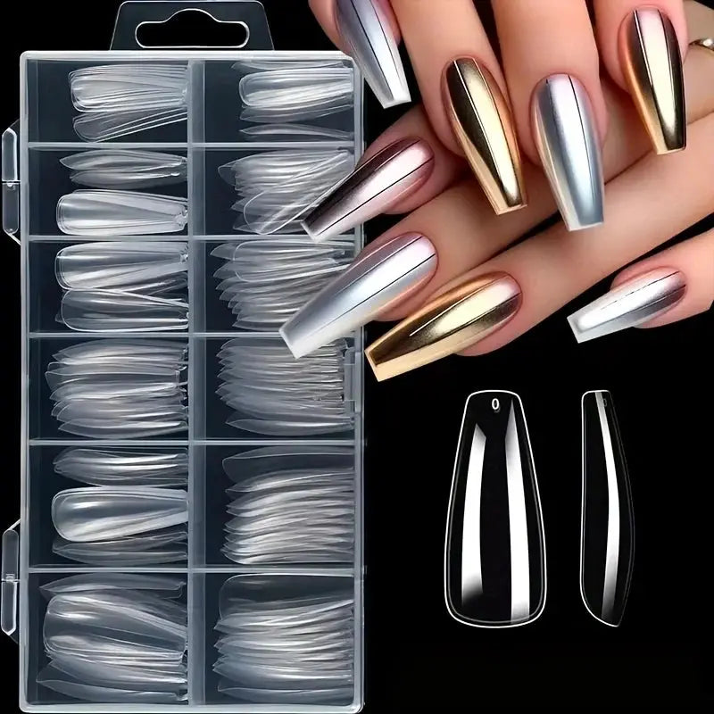 NovaNail Transparent 120 Piece Acrylic Press On Nails Set Mixed Coffin Almond Oval Square Shapes For Full Coverage