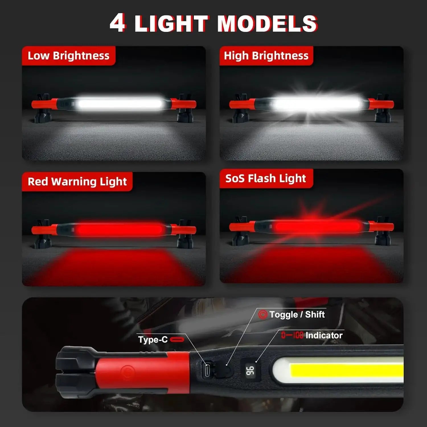 KDULIT LED Magnetic Work Light Rechargeable Underhood Lamp With Hooks Rotating Base For Car Repairing Emergency