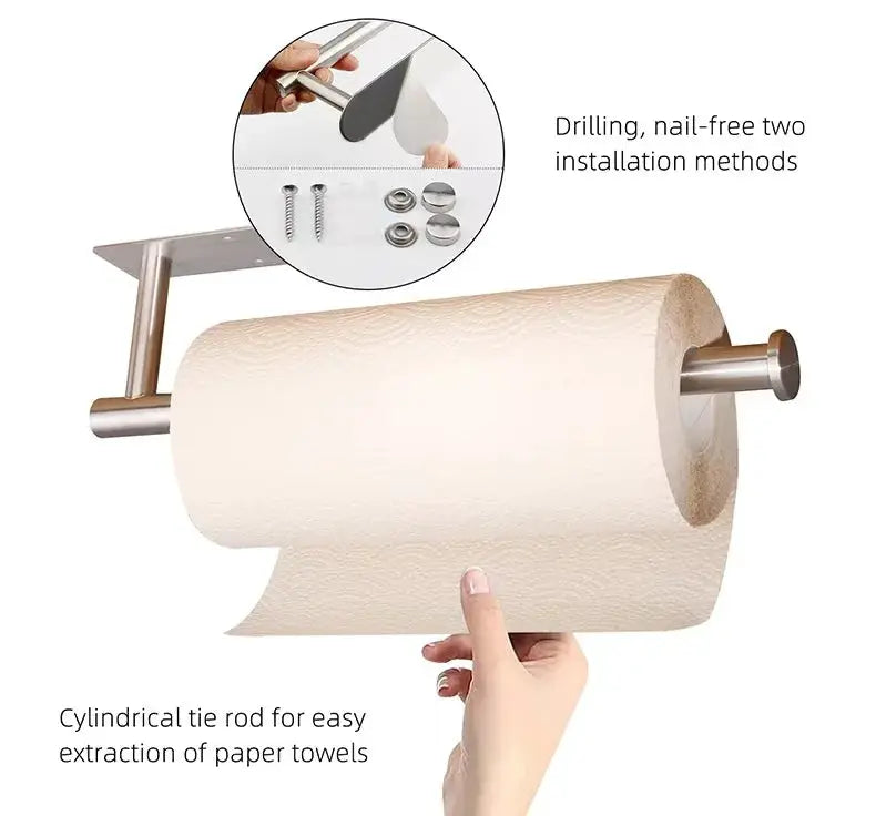 Simples Market kitchen paper towel holder, stainless steel, wall-mounted with cylindrical rod