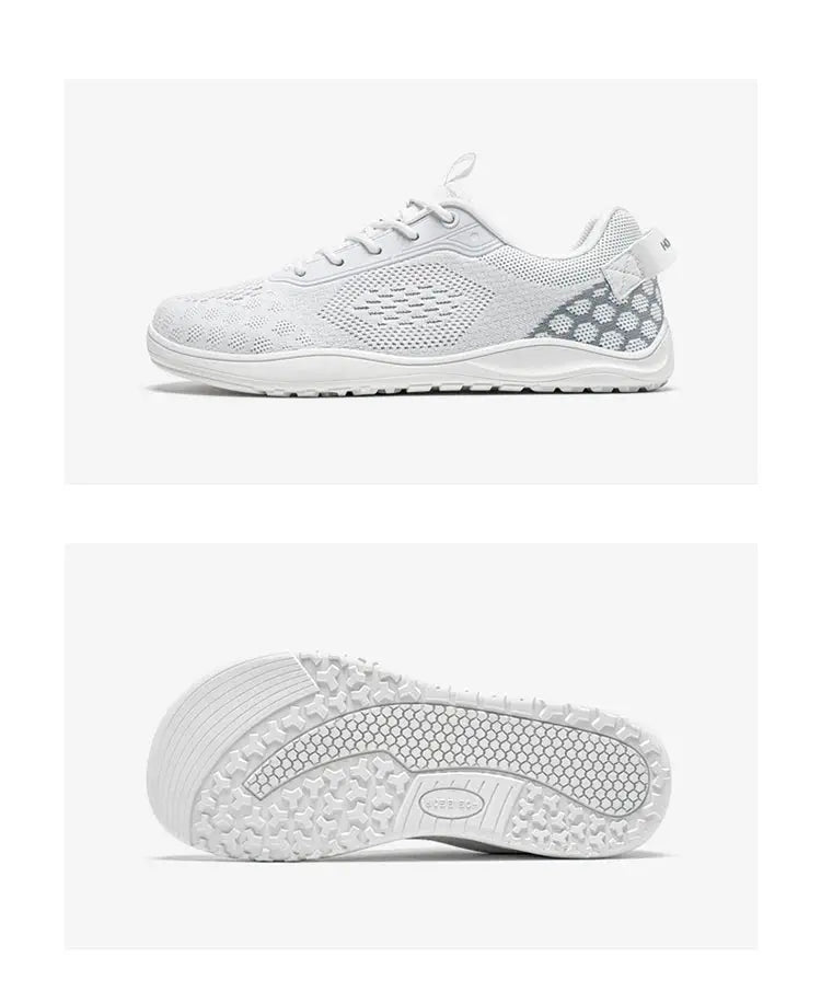 HOBIBEAR knit barefoot sneakers, white/gray, unisex zero-drop, Simples Market minimalist breathable walking shoes