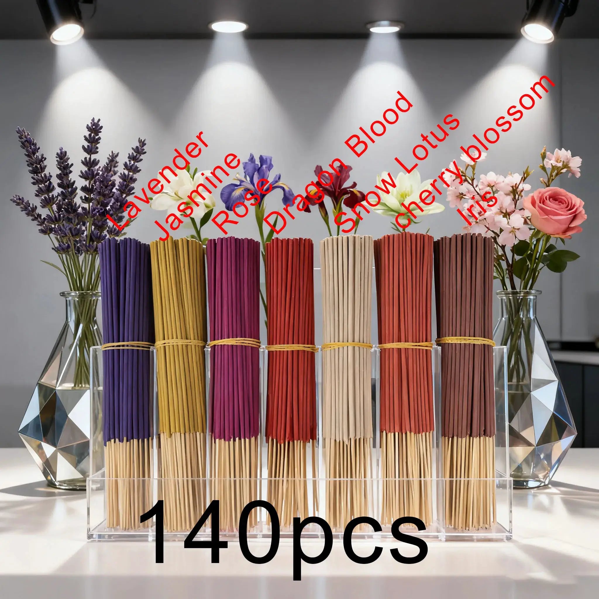 7 Sets Of 20 Incense Sticks Featuring Rose Lavender Sandalwood Jasmine Mint Cherry Blossom Herbal Dragon Bloodwood