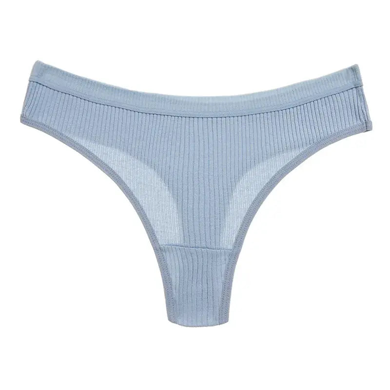 Light blue cotton ribbed women's thong underwear, low-rise T-back