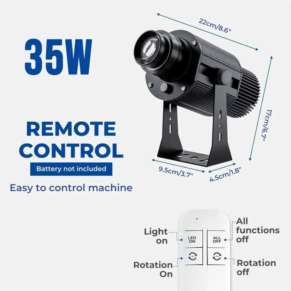 Simples Market 35W remote-controlled Gobo projector light in black metal with mounting bracket