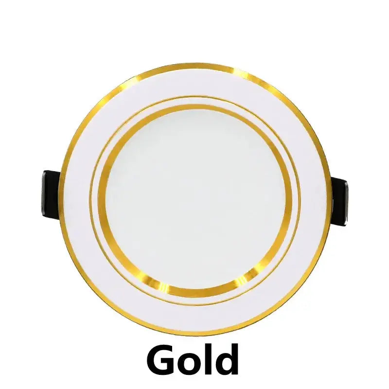 Round LED recessed downlight with gold trim, warm white ceiling lamp