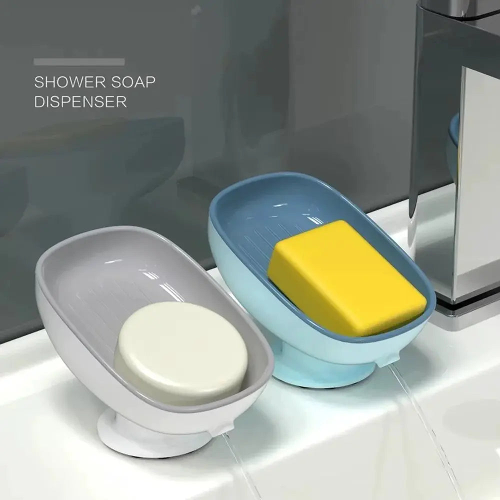 Super suction cup soap holder with drain set of two for bathroom, Simples Market, white/gray and blue