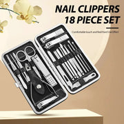 18 Piece Nail Clipper Set Manicure Pedicure Kit With Dead Skin Pliers Diagonal Clippers Eyebrow Clipper Leather Sleeve