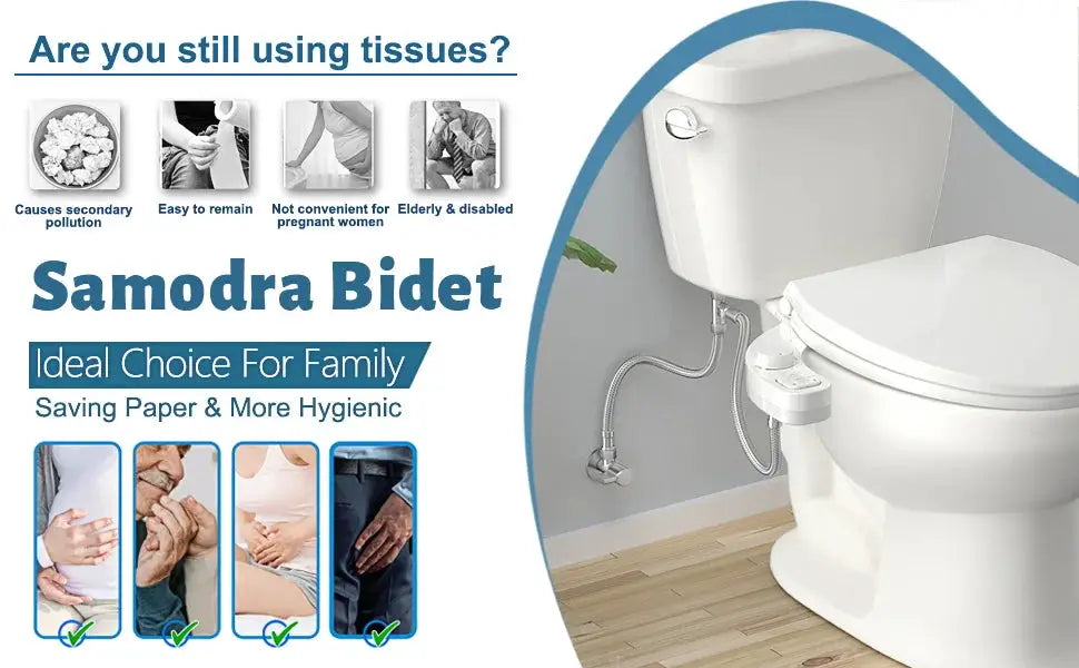Samodra Bidet Non-Electric Toilet Seat Attachment with self-cleaning dual nozzles (frontal/rear wash) Simples Market