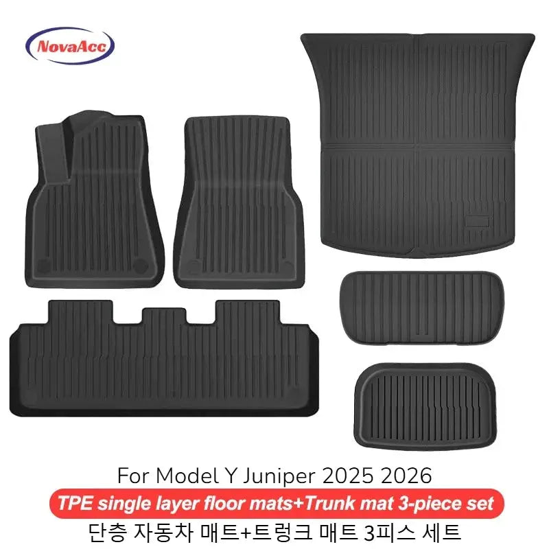 NovaAcc all-weather floor mats and trunk mats set for Tesla Model Y Juniper 2025–2026, 7-piece TPE set