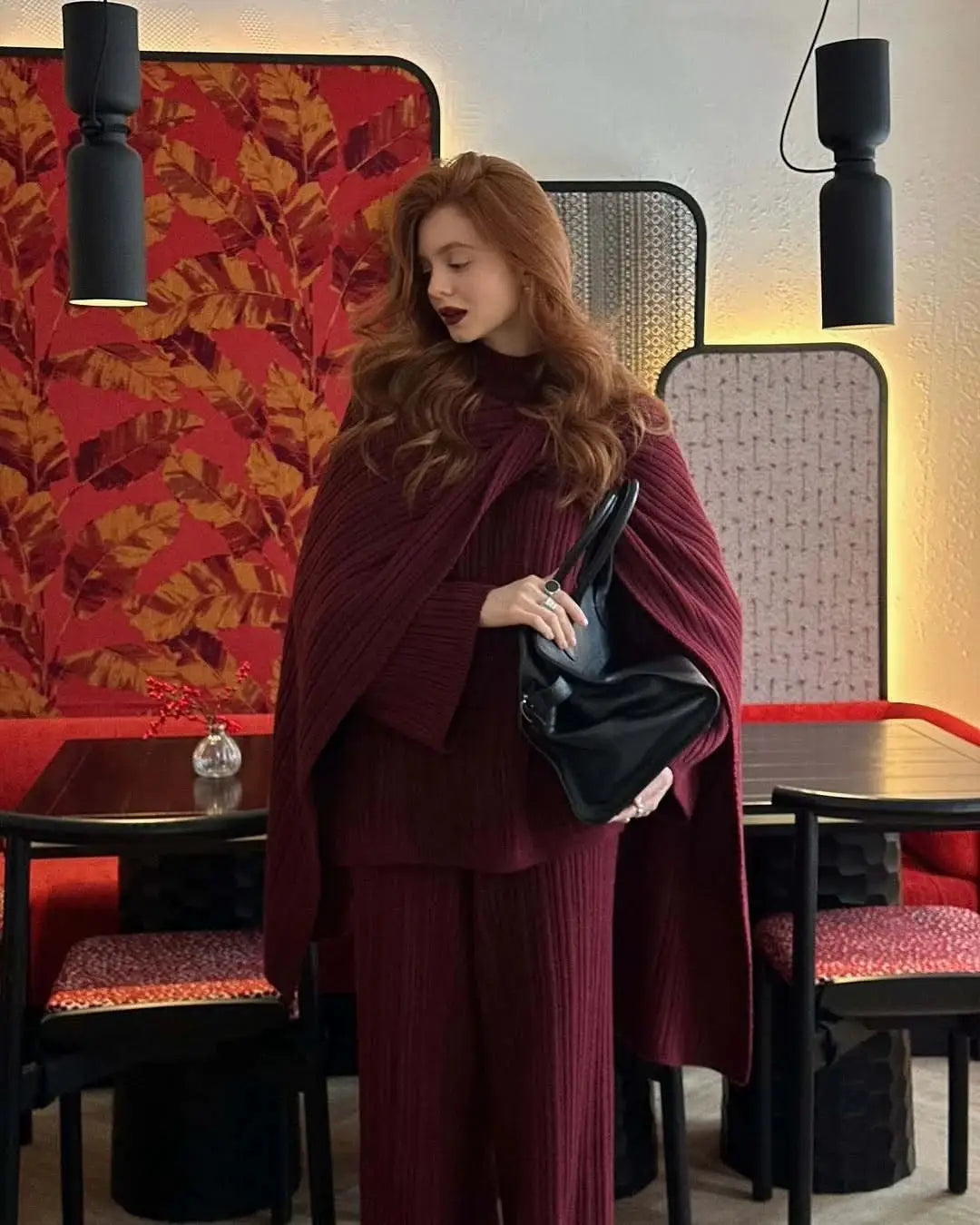 Hirsionsan Two Piece Set Women Polo Neck Cardigan And Midi Dress
