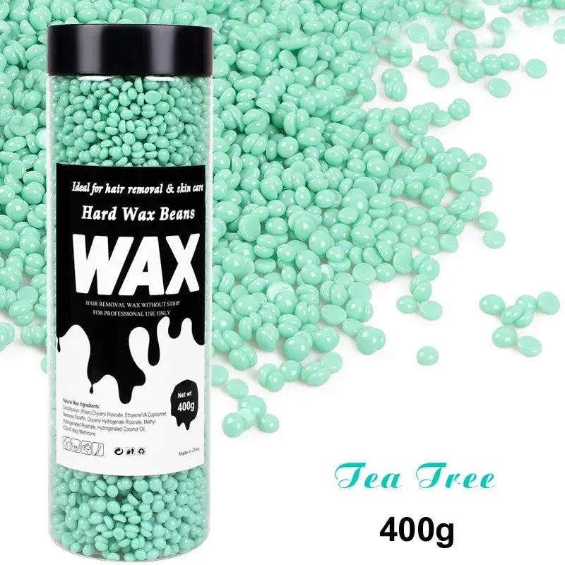 Simples Market hard wax beans for waxing, 400g tea tree mint-green beads in bottle