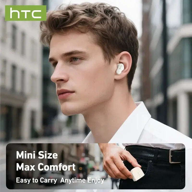 HTC NE51 Bluetooth TWS mini earphones; white wireless in-ear earbuds