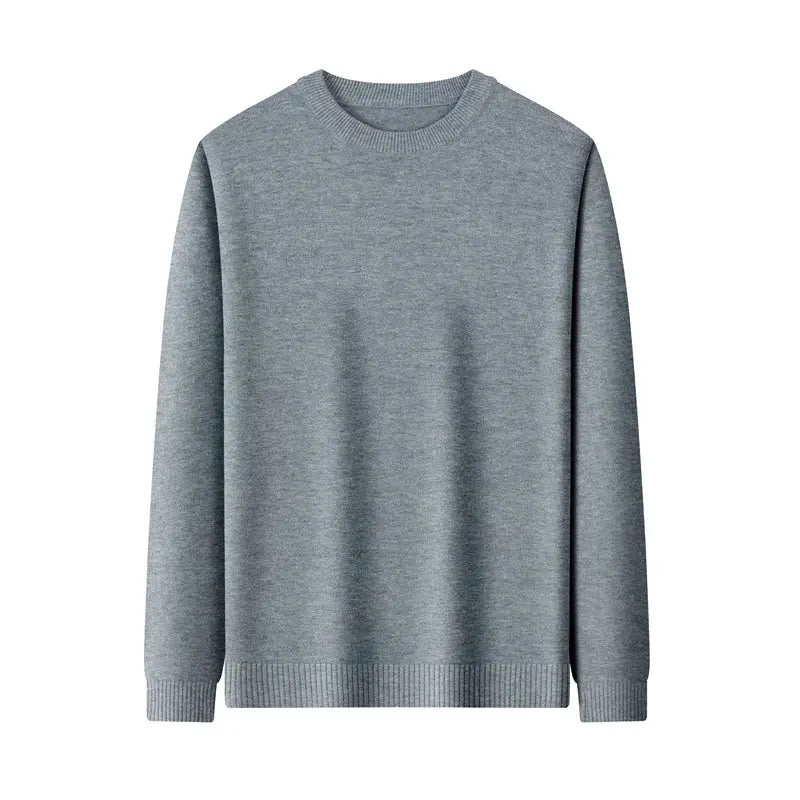 Men's gray crewneck knit pullover sweater, lightweight solid-color fabric