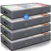 Underbed quilt storage boxes five-pack, gray non-woven fabric with handles