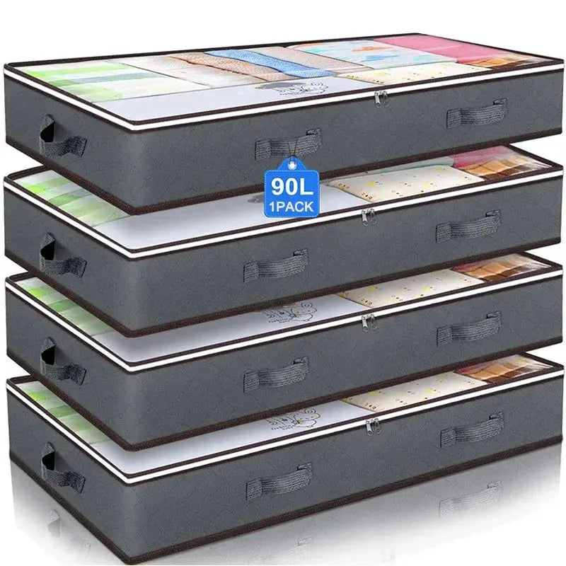Underbed quilt storage boxes five-pack, gray non-woven fabric with handles