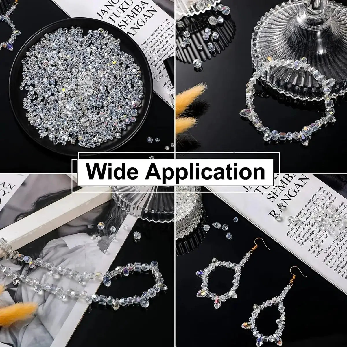 300 Pieces Mixed Sizes Crystal Rondelle Beads With Light AB Finish Clear Glass Gems For Jewelry Making DIY Necklace Kit