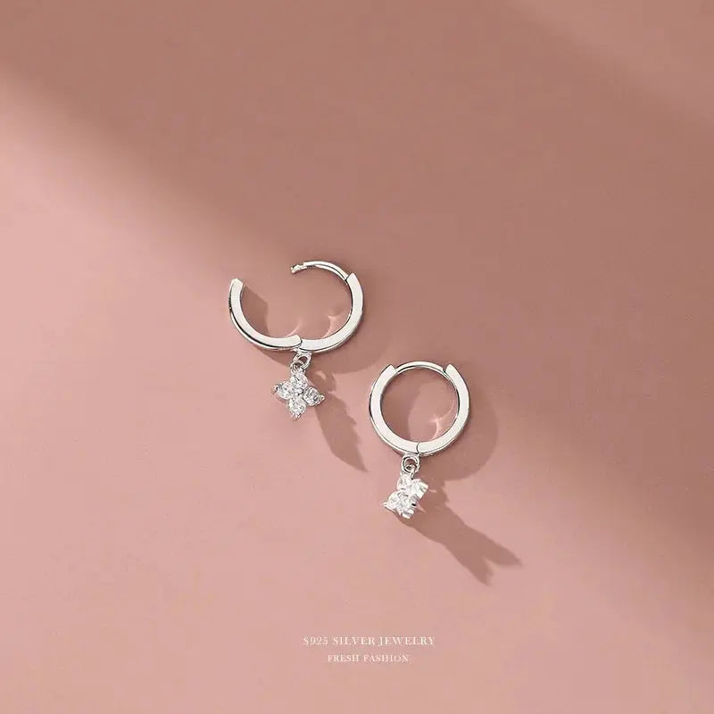 925 Sterling Silver Leaf Hoop Earrings For Women With Zircon Hypoallergenic Trendy Jewelry Gift