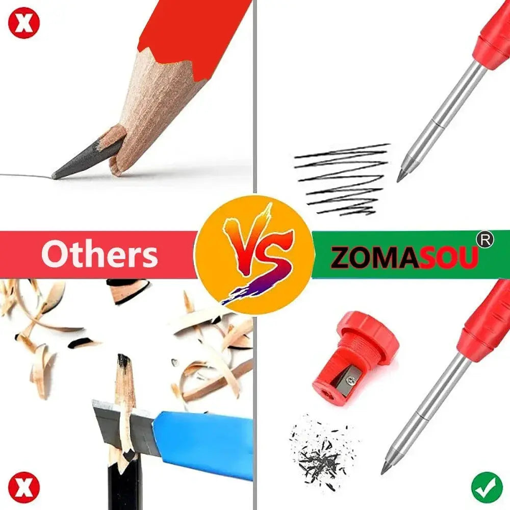 ZOMASOU carpenter mechanical pencil set with red and silver pencils, refills and sharpener
