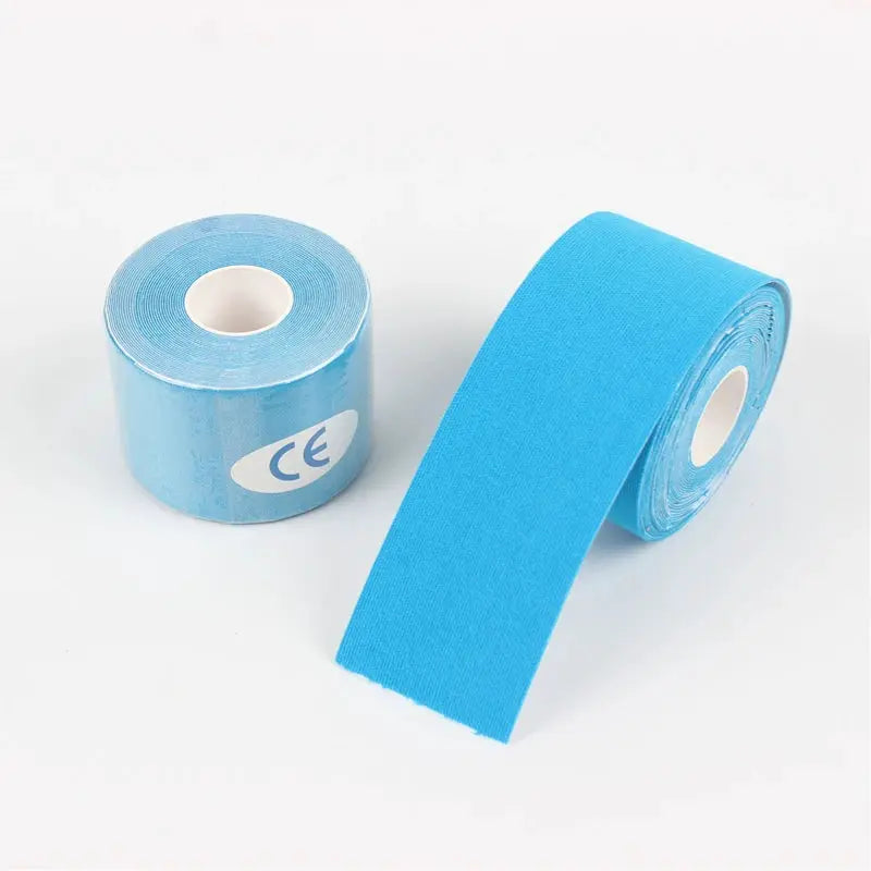 Kinesiology tape rolls, two blue rolls for athletic recovery, CE-marked