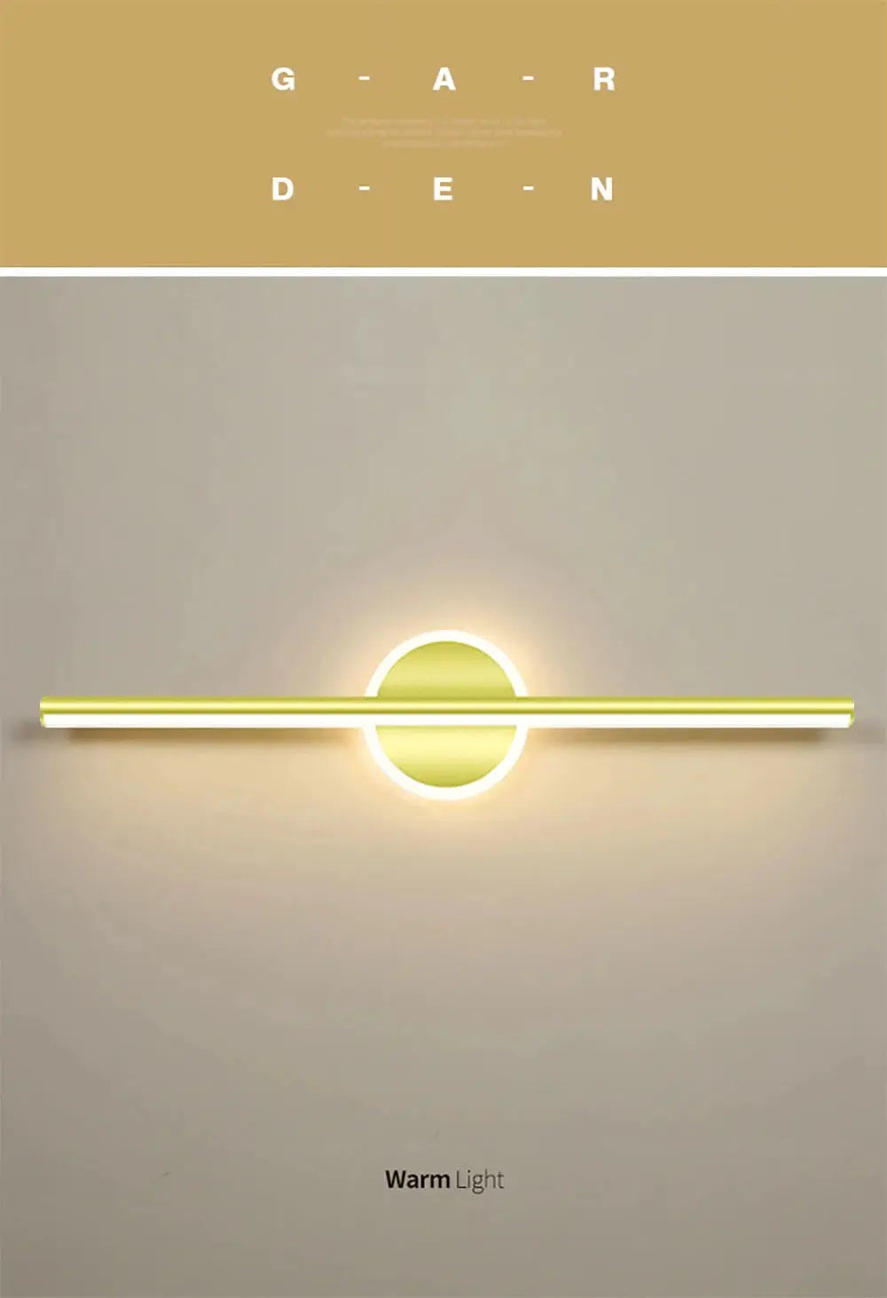Modern LED wall lamp, gold finish with central circular glow, 40/60cm long strip by Simples Market