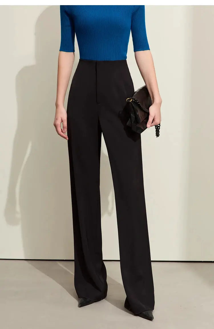 AMII Minimalism women's black wide-leg high-waist pants