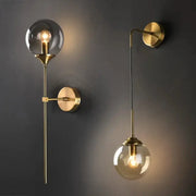 Simples Market golden brass modern glass wall lamp set; round glass globes, wall sconce and pendant (2)