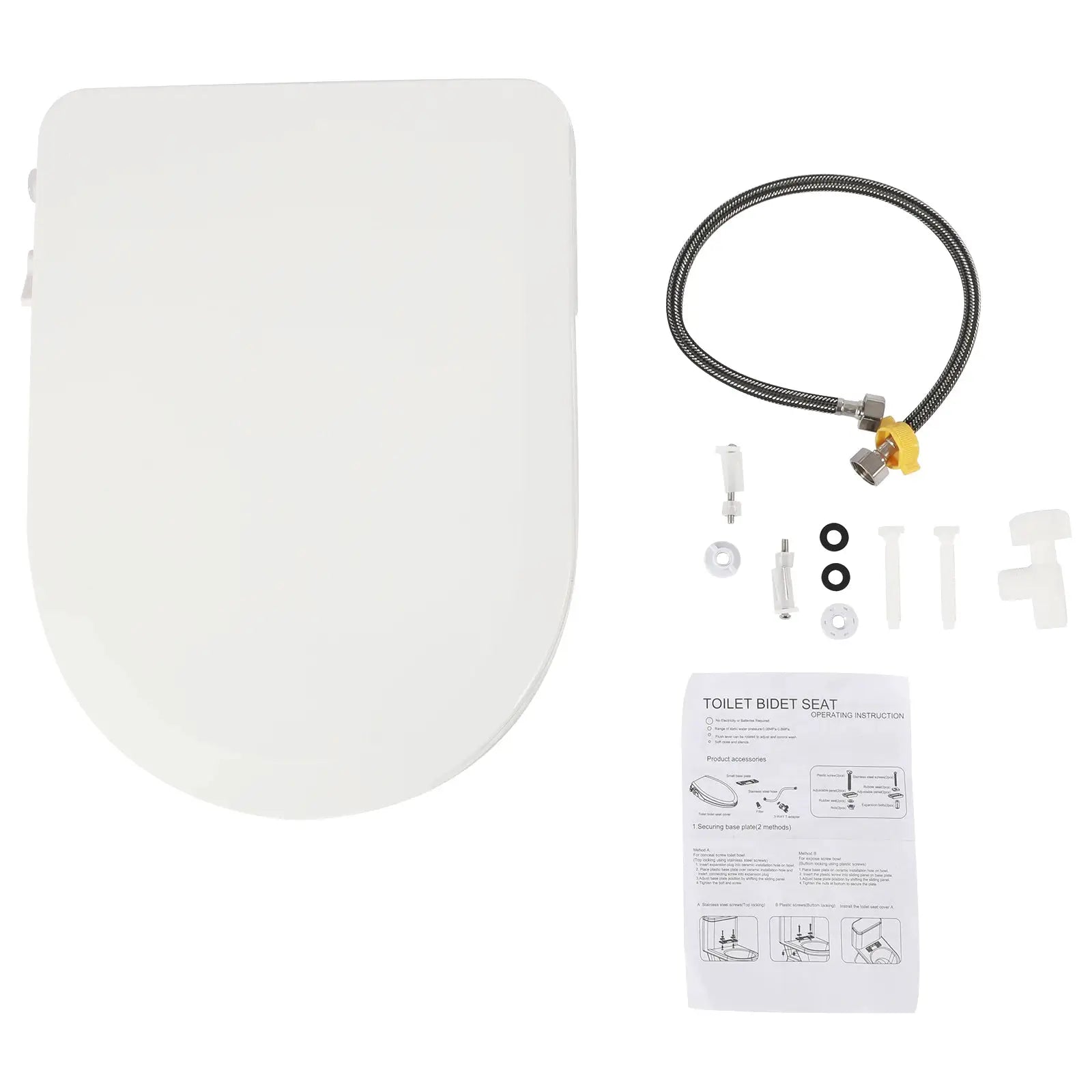 Toilet bidet seat by Simples Market, white with dual-nozzle front and rear wash installation kit